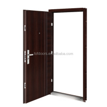 Braune Holz Finish Iron Gate Eingang Security Stahltüren mit rostfreiem Griff zum Verkaufspreis